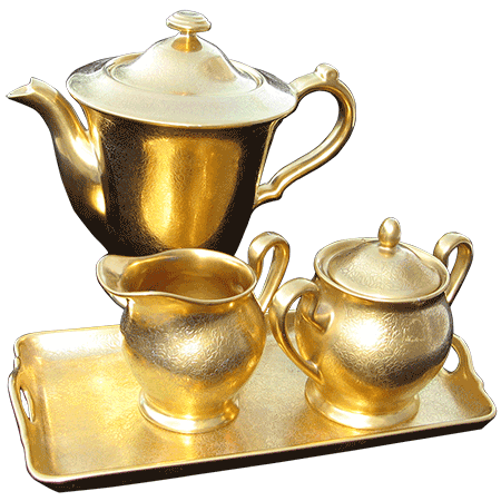 Anitgue Gold Tea pot tray set, Ashton Estate Sales