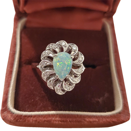 Opal Estate Ring with 13 diamonds platinum-Ashton Estate Sales